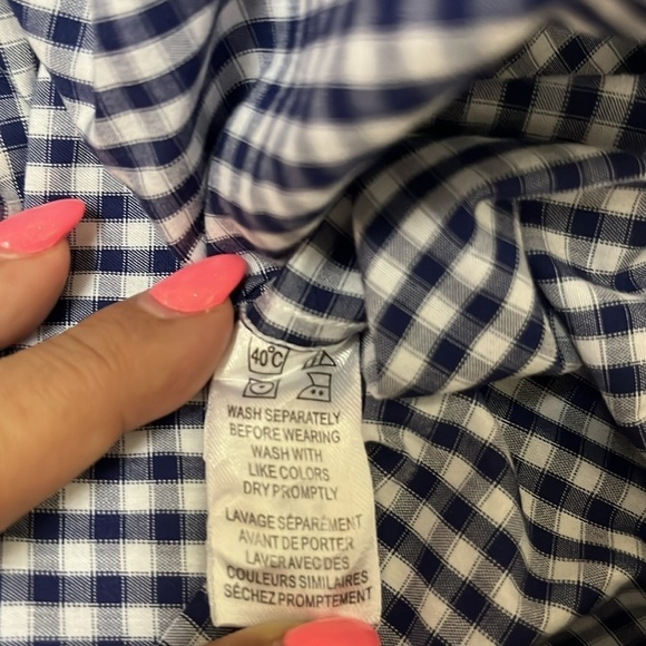 US polo men’s long sleeve plaid shirt wrinkle free 16.5 neck navy blue, white - Picture 6 of 7